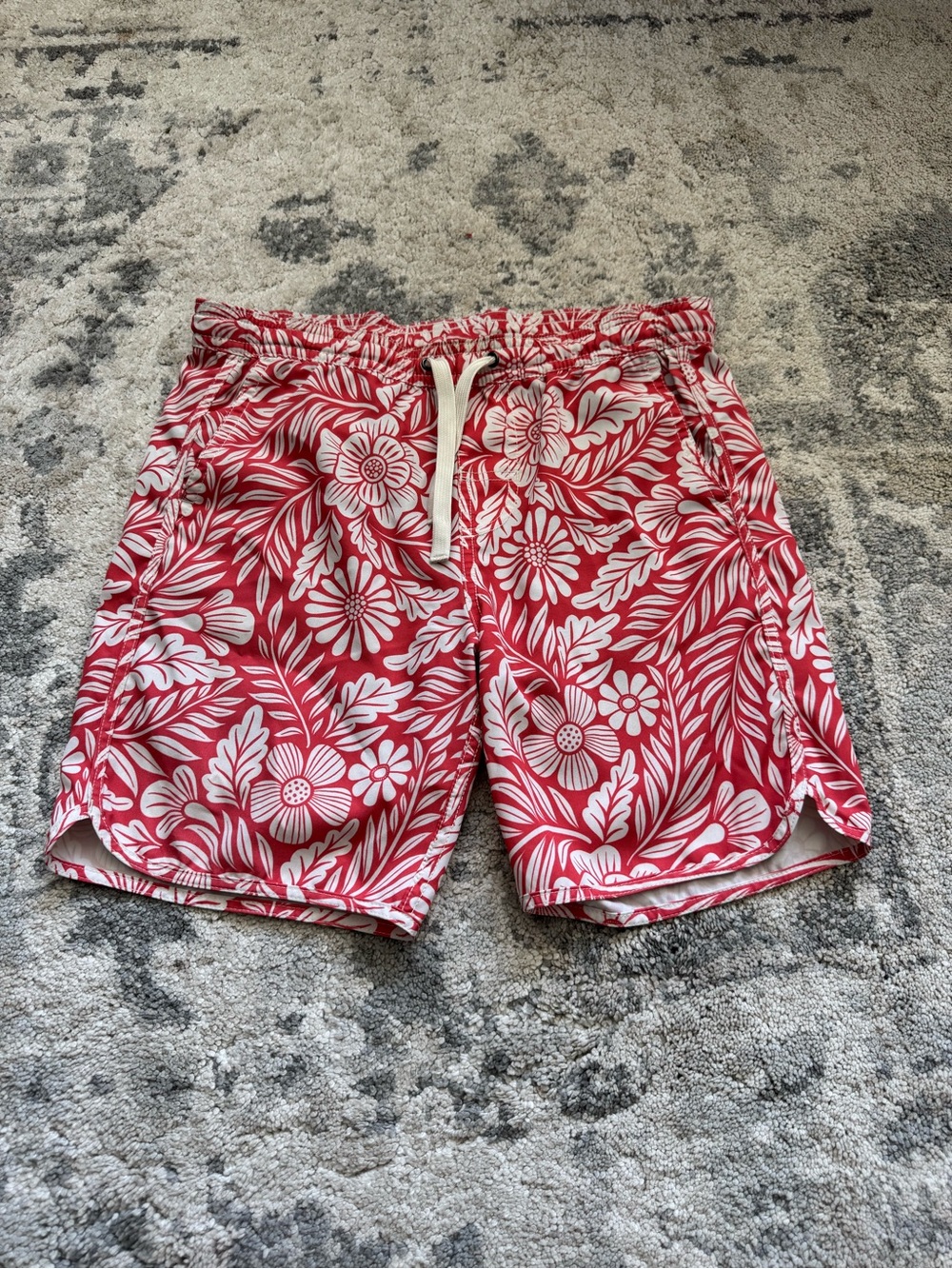 Fair Harbor Red and White Floral Swim Trunks